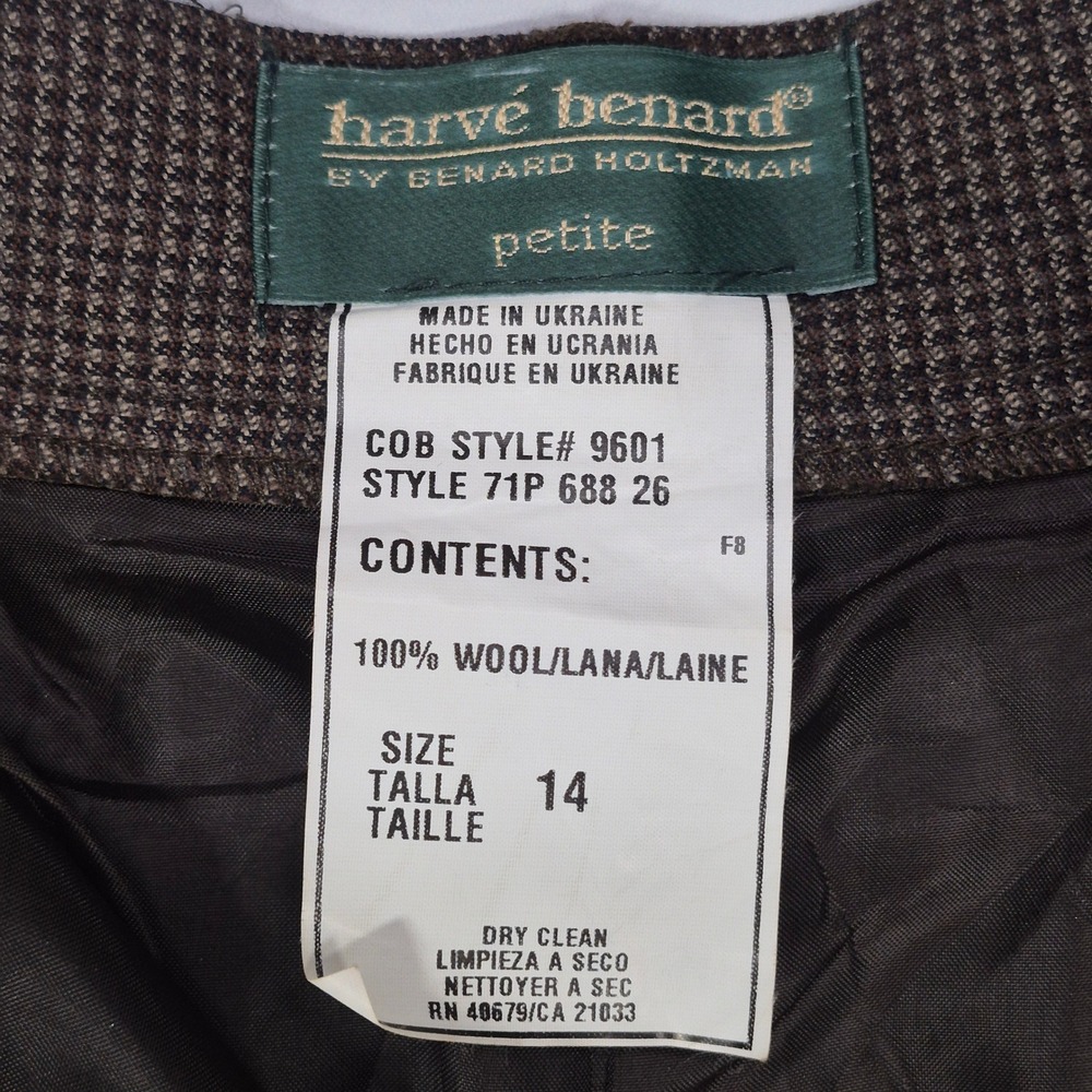 Harve Benard Petite 100% Wool Brown Houndstooth Pleated Dress Pants Size 14P - Picture 5 of 9